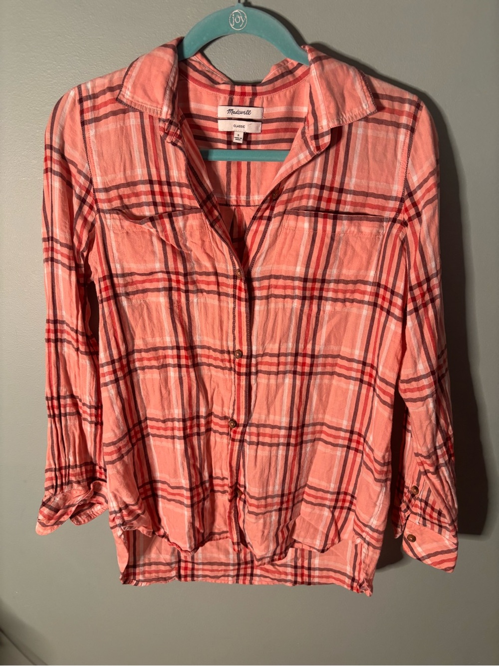 Madewell Coral Plaid Button-Front Women's Shirt Small